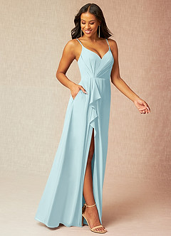 Azazie Kyedae Bridesmaid Dresses Sea Glass A-Line V-Neck Pleated Chiffon Dress image3