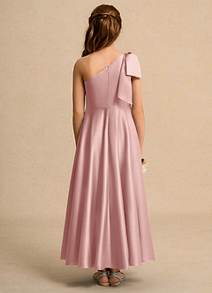 Azazie Guppy Girls Formal Jurken voor bloemenmeisjes A-Lijn Jurk van Mat Satijn One-Shoulder Rosé Goud image2