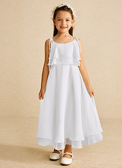 Azazie Temi Flower Girl Dresses White A-Line Spaghetti Strap Chiffon Dress image4