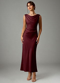 Azazie Kieryn Bridesmaid Dresses Cabernet Mermaid Pleated Stretch Satin Dress image1
