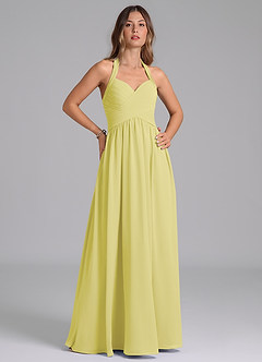 Azazie Darlyn 신부 들러리 드레스 A라인 주름진 쉬폰 바닥 길이 드레스 image4