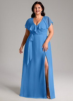 Azazie Lainey Bridesmaid Dresses Blue Jay A-Line with Pockets Chiffon Dress image10