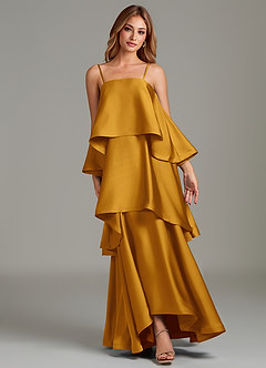 Azazie Azalea Bridesmaid Dresses Butterscotch A-Line Ruched Stretch Satin Dress image6
