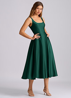 Azazie Amalie Bridesmaid Dresses Emerald A-Line Pleated Stretch Satin Dress image4