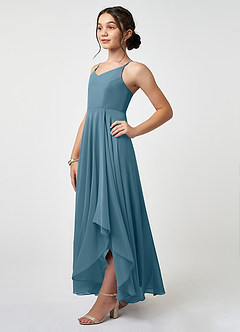 Azazie Collette Junior A-Linie Gestreift Chiffon Kleid Bermudablau image3