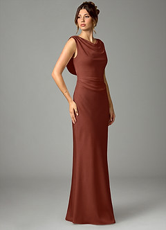 Azazie Kieryn Bridesmaid Dresses Auburn Mermaid Pleated Stretch Satin Dress image3