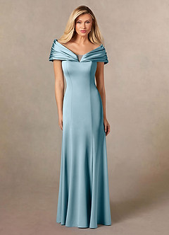 Azazie Auberdeen Mother of the Bride Dresses Moody Blue Mermaid Pleated Stretch Satin Dress image1