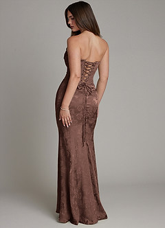 Azazie Electra Probar vestidos en casa Vestido de Jacquard De Chocolate de Jacquard Floral de Corte Sirena con Corsé image2