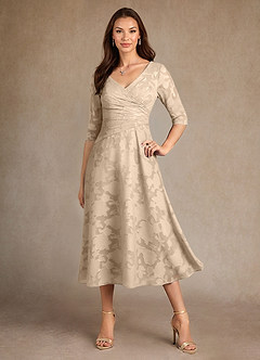 Azazie Durant Mother of the Bride Dresses Champagne A-Line Pleated Floral Burnout Dress image4