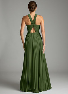 Azazie Afra Abiti da Damigella Abito A-Line in Chiffon Plissettato Oliva image2