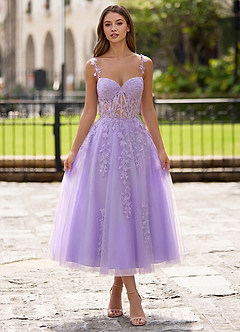 Zosia Purple Lace A-line Lace Up Back Midi Dress image5