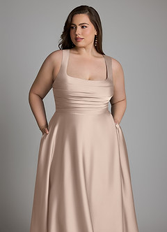 Azazie Azaria Robes de demoiselle d'honneur Robe Trapèze en Satin extensible Corset Rose Anglais image12