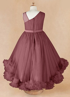 Azazie Lottie Flower Girl Dresses Desert Rose A-Line One Shoulder Satin Dress image6