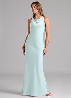 Azazie Allettie Bridesmaid Dresses Sea Glass Mermaid Stretch Satin Dress image5