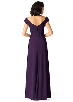 Azazie Evita Robes de demoiselle d'honneur Robe Trapèze en Crêpe Élastique Épaule décolletée Prune image2
