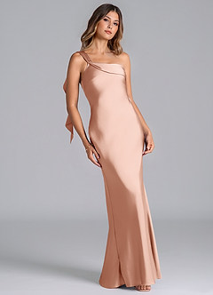 Azazie Driea Brudtärnklänningar Klä av Sjöjungfru i Stretch Satin Ena axeln Roséguld image1