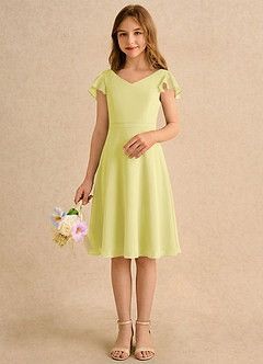 Azazie Narin Girls Formal Robe Demoiselle D'honneur Fillette Robe Trapèze en Mousseline de soie avec manches Sorbet Citron image3