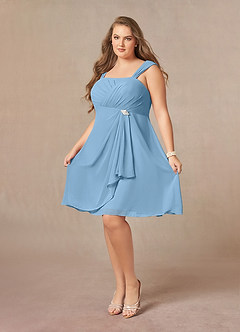Azazie Olivia Kleider für die Brautmutter A-Linie Quadratischer Ausschnitt Gefaltet Chiffon Kleid Stahlblau image10