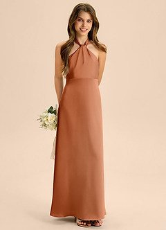 Azazie Beah Junior Copper A-Line Pleated Stretch Satin Dress image4