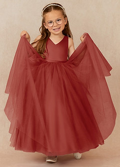 Azazie Marybell Blumenmädchenkleider A-Linie Schleifen Tüll Kleid Terrakotta image3
