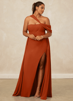 Christian Siriano Bridal for Azazie 1014 Bridesmaid Dresses Burnt Orange A-Line Off the Shoulder Chiffon Dress image13