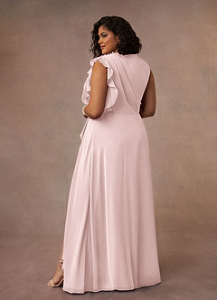 Azazie Narine vestidos de madre de la novia Vestido Rosa Rubor de Gasa de Corte en A con Cuello alto plisado image10