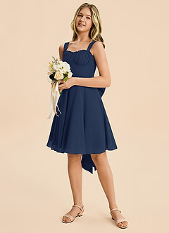 Azazie Arie Junior Dark Navy A-Line Ruched Chiffon Dress image3