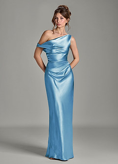 Azazie Emerson Bridesmaid Dresses Steel Blue Mermaid Off the Shoulder Metallic Satin Dress image3