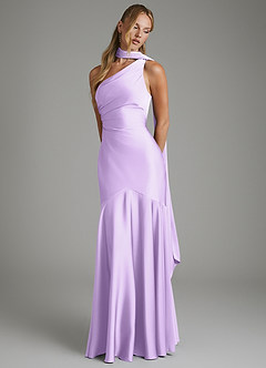 Azazie Amara Bridesmaid Dresses Lilac Mermaid One Shoulder Stretch Satin Dress image4