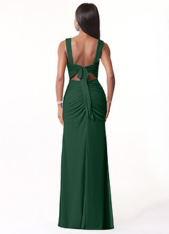 Azazie Jesaphine Bridesmaid Dresses Dark Green Sheath Ruched Mesh Dress image3