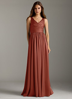 Azazie Keyla Bridesmaid Dresses Auburn A-Line Pleated Stretch Satin Dress image4