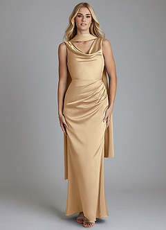 Azazie Tallie Suknie dla druhen Syrena Pofałdowany Satyna elastyczna Do ziemi Sukienka image5