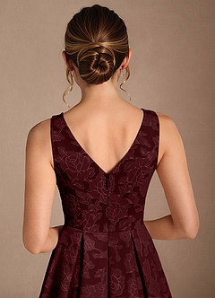 Azazie Fulton Mother of the Bride Dresses Cabernet A-Line Pleated Floral Burnout Dress image6