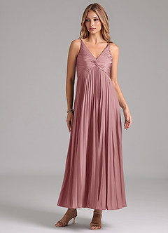 Azazie Raychelle Bridesmaid Dresses Dusty Rose A-Line Pleated Stretch Satin Dress image1
