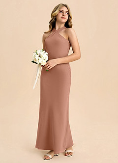 Azazie Doretta Junior Robe Fourreau en Mousseline de soie Plissée Bronze image6