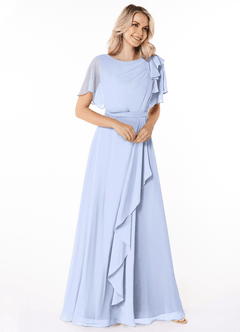Azazie Aaliyah Modest Bridesmaid Dresses A-Line Scoop Pleated Chiffon Floor-Length Dress image3