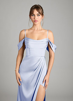 Azazie Johana Bridesmaid Dresses Ice Mermaid Off the Shoulder Stretch Satin Convertible Dress image4