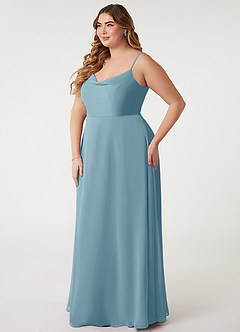 Azazie Daenerys Bridesmaid Dresses Moody Blue A-Line Cowl Chiffon Dress image10