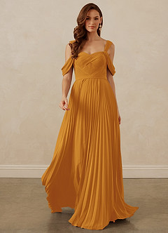 Christian Siriano Bridal for Azazie 1013 Bridesmaid Dresses Butterscotch A-Line Off the Shoulder Chiffon Dress image9