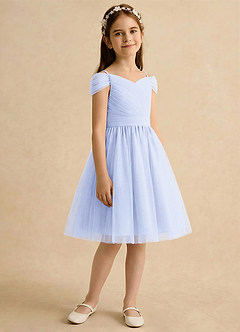 Azazie Lila Girls Formal Robe Demoiselle D'honneur Fillette Robe Trapèze en Tulle Épaule décolletée Lavande image5