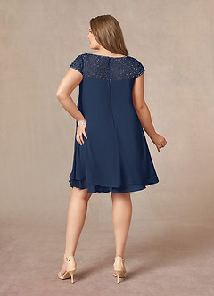 Azazie Tess Kleider für die Brautmutter Empire Pailletten Chiffon Kleid Dunkelmarine image8
