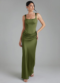 Azazie Etta Bridesmaid Dresses Olive Mermaid Corset Stretch Satin Dress image5