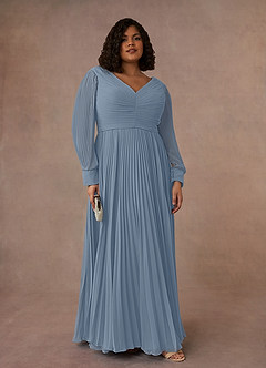 Azazie Zina Mother of the Bride Dresses Dusty Blue A-Line Pleated Chiffon Dress image7