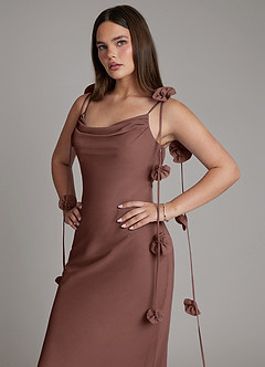 Azazie Kalico Robes de demoiselle d'honneur Robe Sirène en Mousseline de soie Plissée Expresso image3