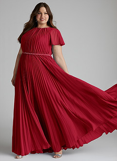 Azazie Kara Modest Bridesmaid Dresses A-Line Pleated Chiffon Floor-Length Dress image10