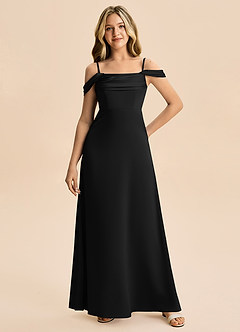 Azazie Lettie Junior A-Line Off-Shoulder Stræk satin Gulv-længde Junior brudepige Kjole image4