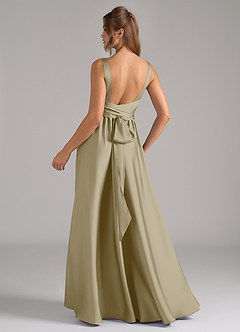 Azazie Kora Robes de demoiselle d'honneur Robe Trapèze en Satin extensible Plissée Vert Mousse image6