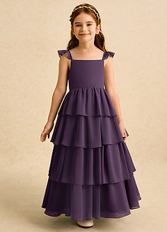 Azazie Boba vestidos de niña de las flores Vestido de Ciruela de Gasa de Corte En A con Escote Cuadrado image5