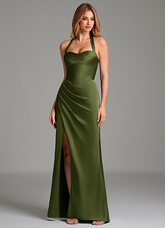 Azazie Serenity Bridesmaid Dresses Olive Mermaid Sweetheart Neckline Stretch Satin Dress image4