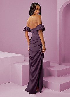Barbie ♥ Azazie Jurken voor bruidsmeisjes Converteerbaar Jurk van Stretch Satijn met Kolom Off the Shoulder Pruim image2